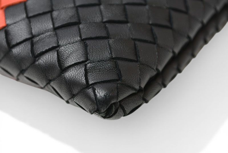 Bottega Veneta Clutch Pouch Intrecciato Nappa Lambskin Black Orange