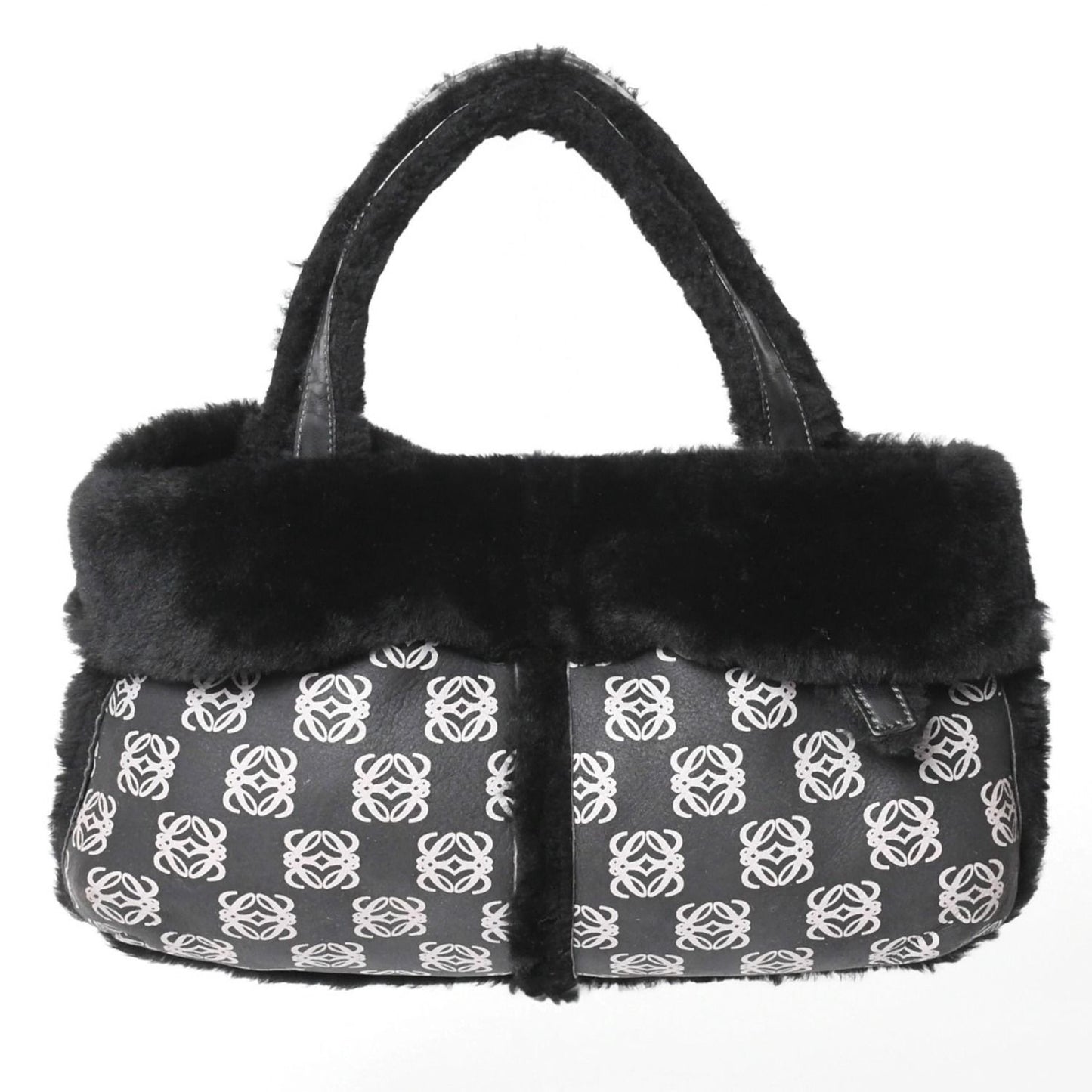 Loewe Handbag Anagram Black Shearling Leather Silver