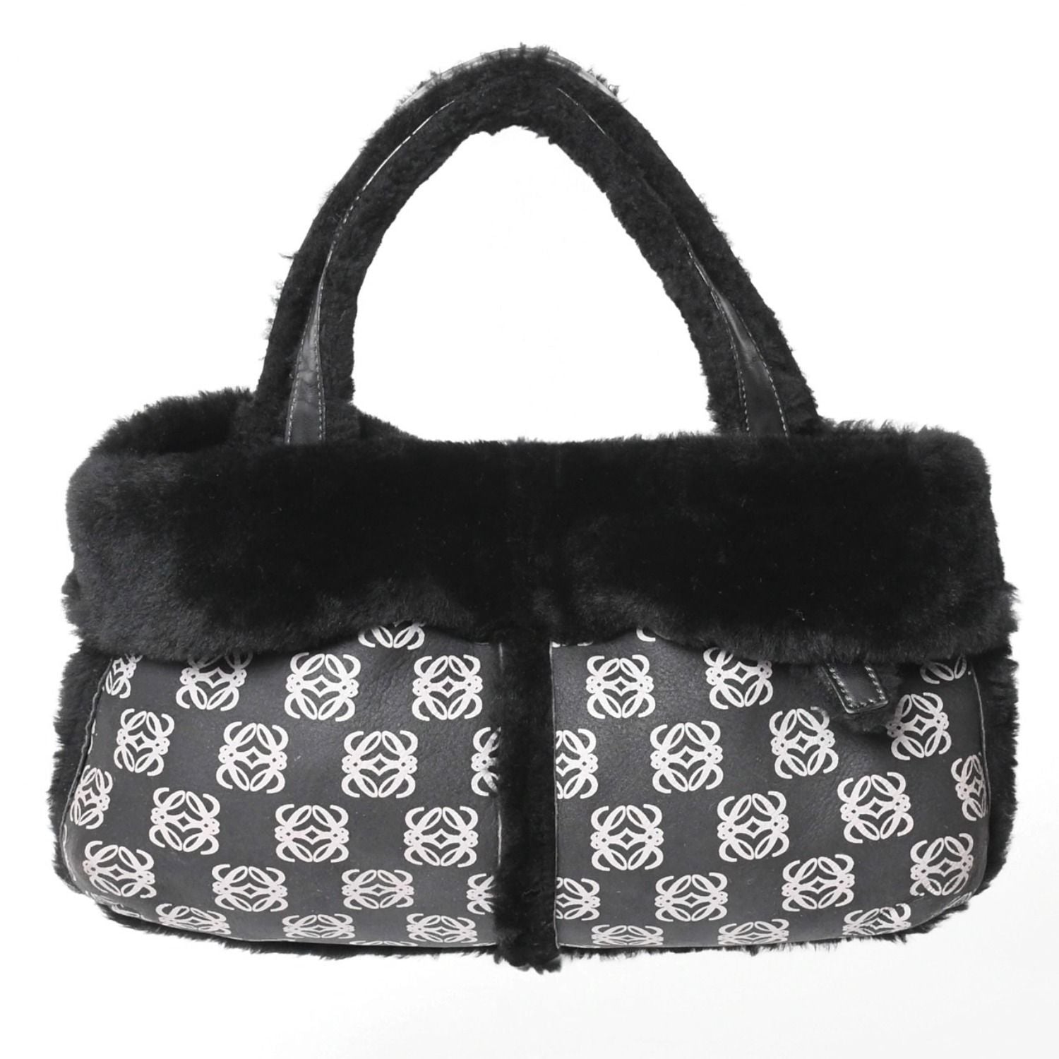 Loewe Handbag Anagram Black Shearling Leather Silver