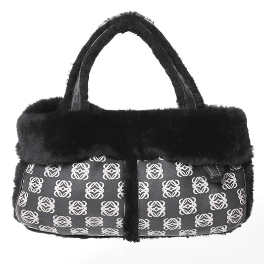 Loewe Handbag Anagram Black Shearling Leather Silver