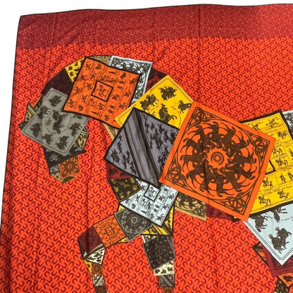 Hermes Scarf Cashmere Blend Carre 140 Horse Pattern Cheval Sur Mon Riding a Red