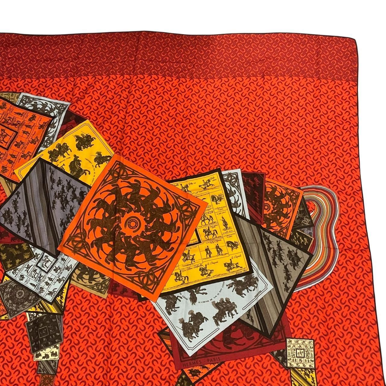 Hermes Scarf Cashmere Blend Carre 140 Horse Pattern Cheval Sur Mon Riding a Red