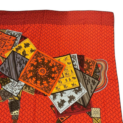 Hermes Scarf Cashmere Blend Carre 140 Horse Pattern Cheval Sur Mon Riding a Red