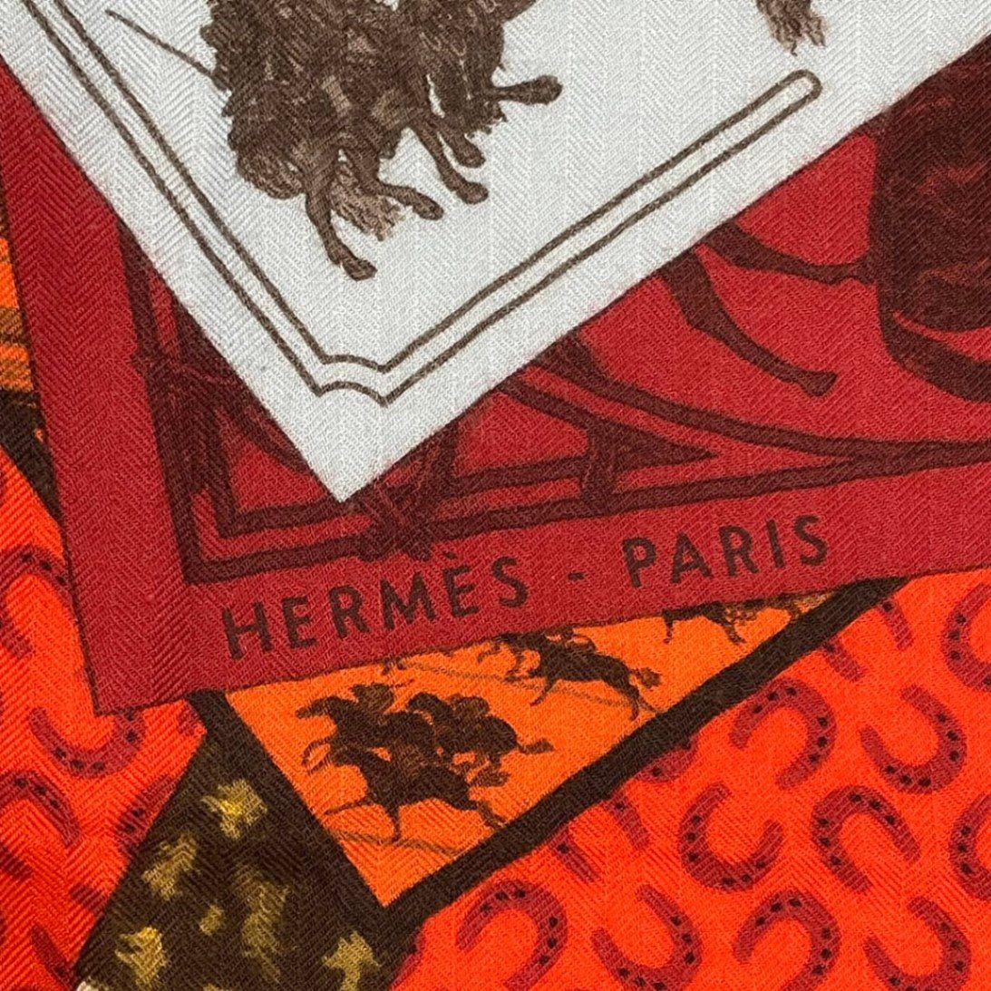 Hermes Scarf Cashmere Blend Carre 140 Horse Pattern Cheval Sur Mon Riding a Red