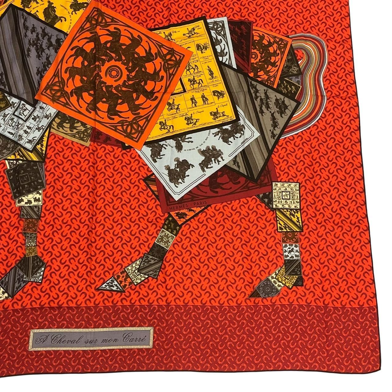 Hermes Scarf Cashmere Blend Carre 140 Horse Pattern Cheval Sur Mon Riding a Red