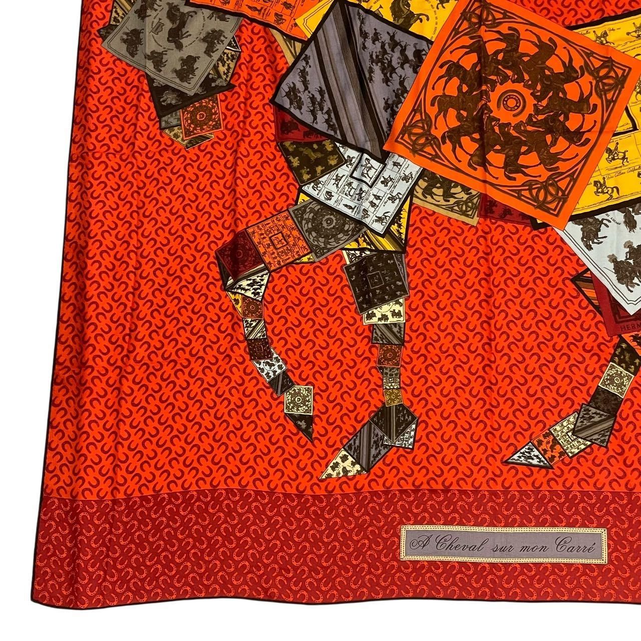 Hermes Scarf Cashmere Blend Carre 140 Horse Pattern Cheval Sur Mon Riding a Red