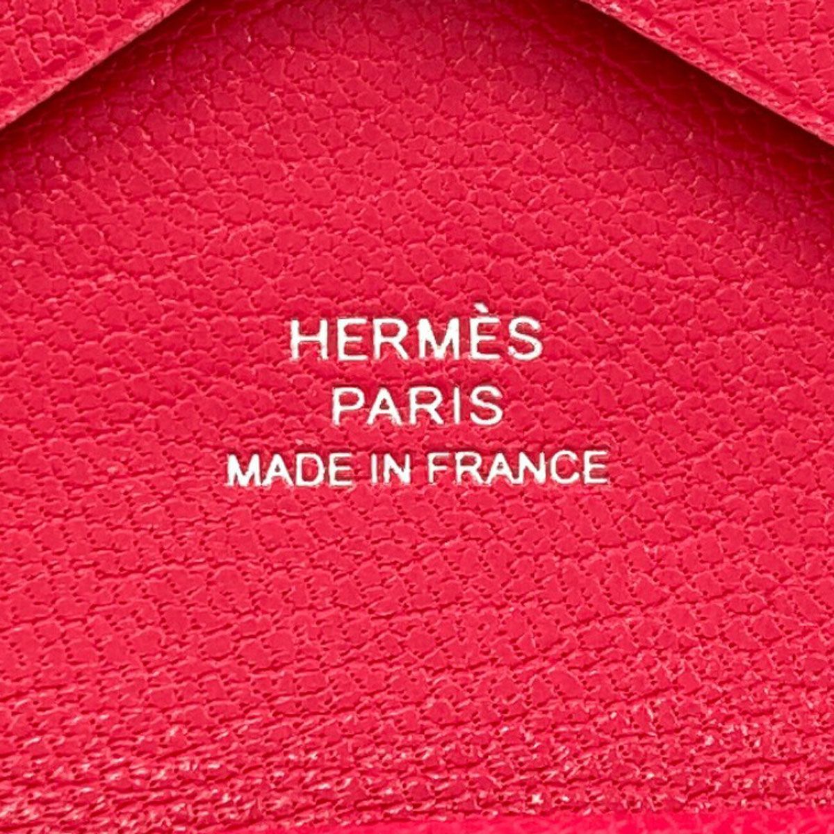 Hermes Calvi Duo Rose Silver Card Case Chevre