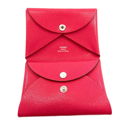 Hermes Calvi Duo Rose Silver Card Case Chevre
