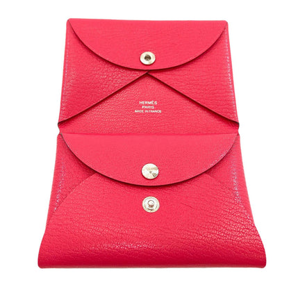 Hermes Calvi Duo Rose Silver Card Case Chevre