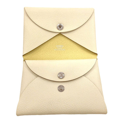 Hermes Calvi Duo Verso Nata Jaune Poussin Silver Card Case Epsom