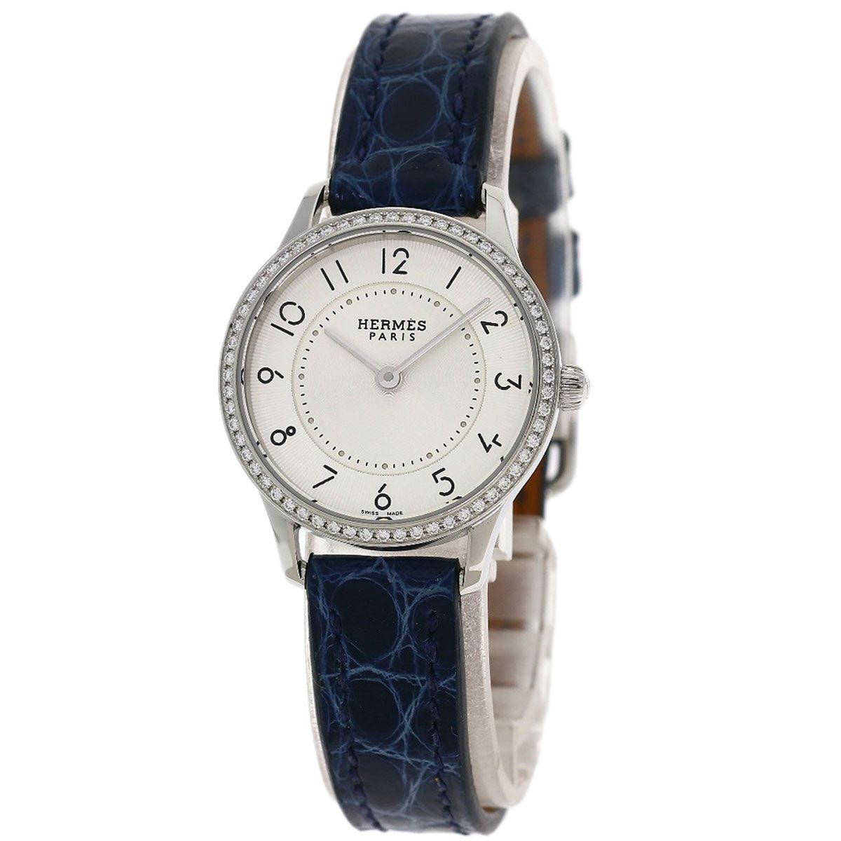 Hermes Slim Diamond Watch SS Leather