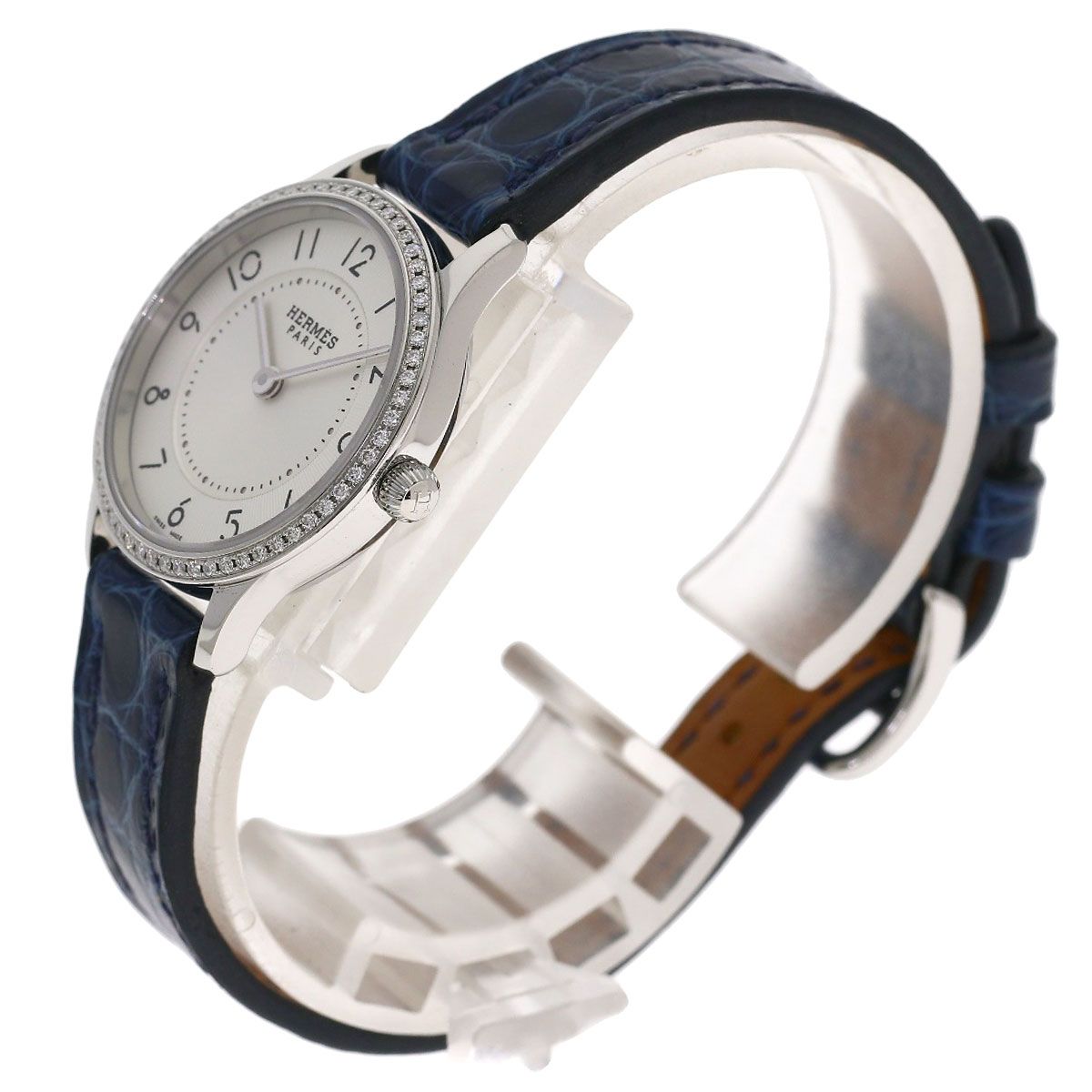 Hermes Slim Diamond Watch SS Leather