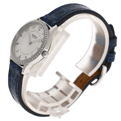 Hermes Slim Diamond Watch SS Leather
