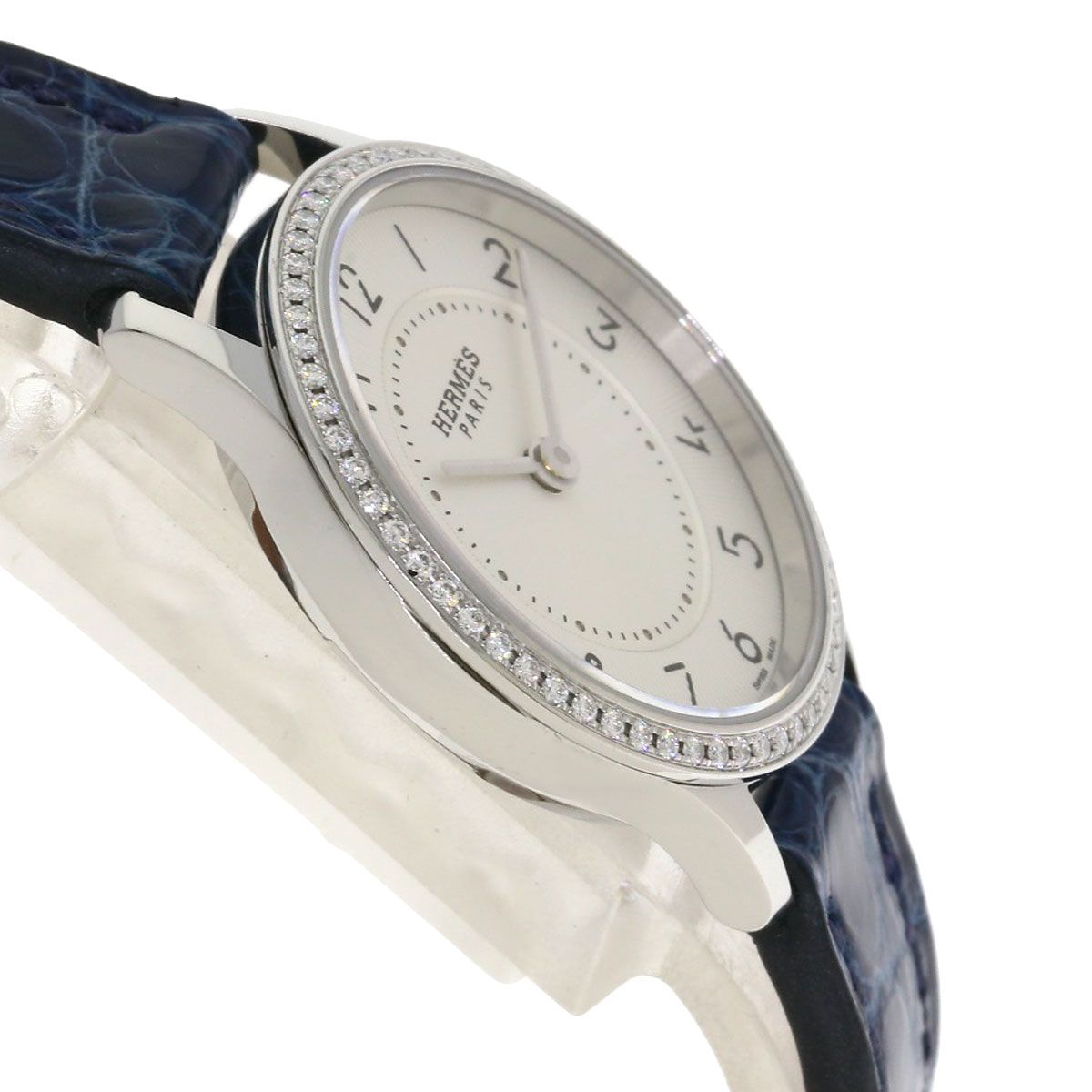 Hermes Slim Diamond Watch SS Leather
