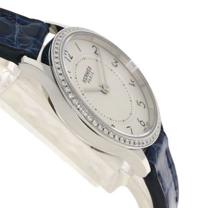 Hermes Slim Diamond Watch SS Leather