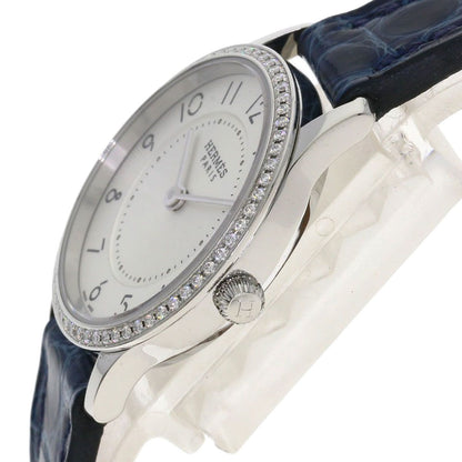 Hermes Slim Diamond Watch SS Leather