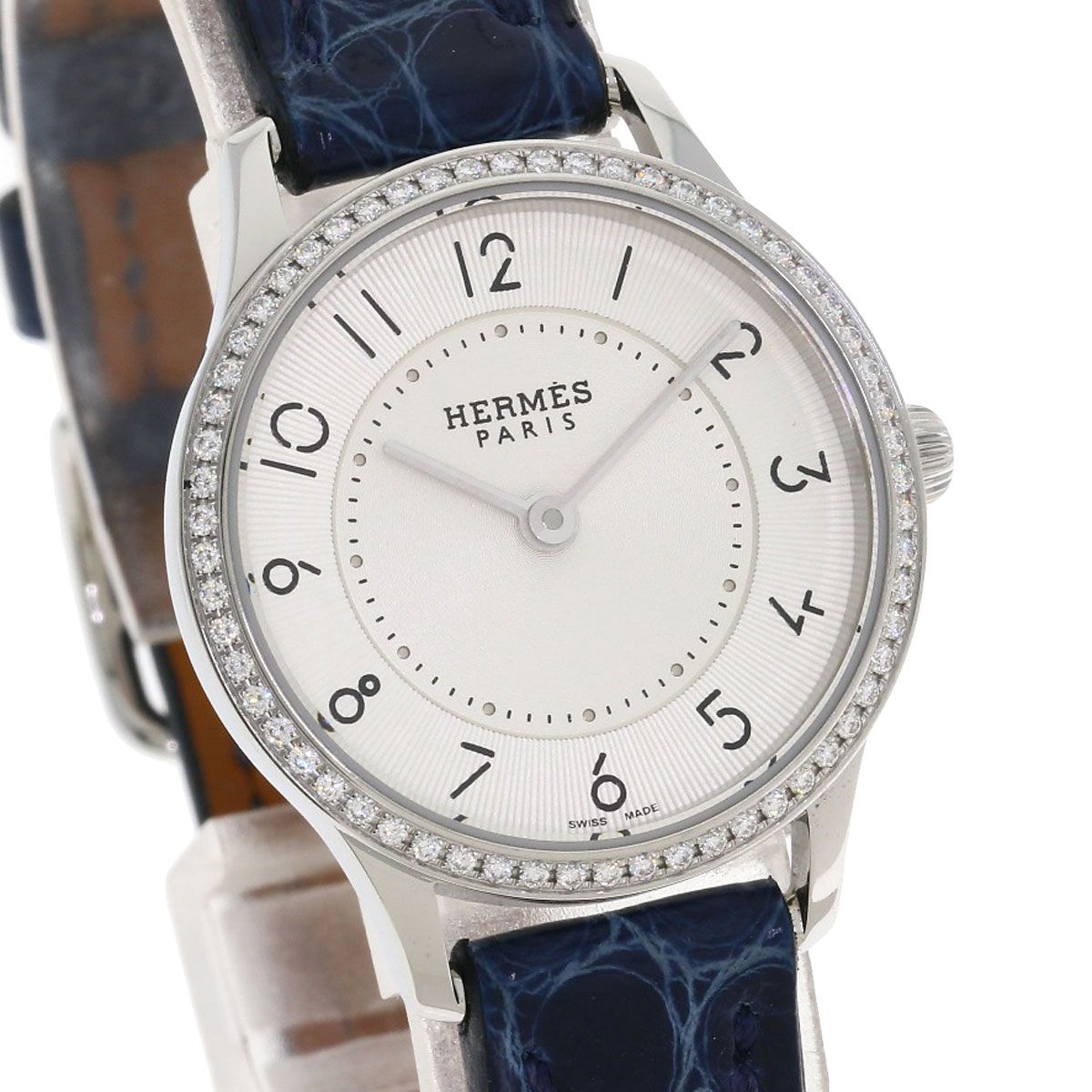 Hermes Slim Diamond Watch SS Leather
