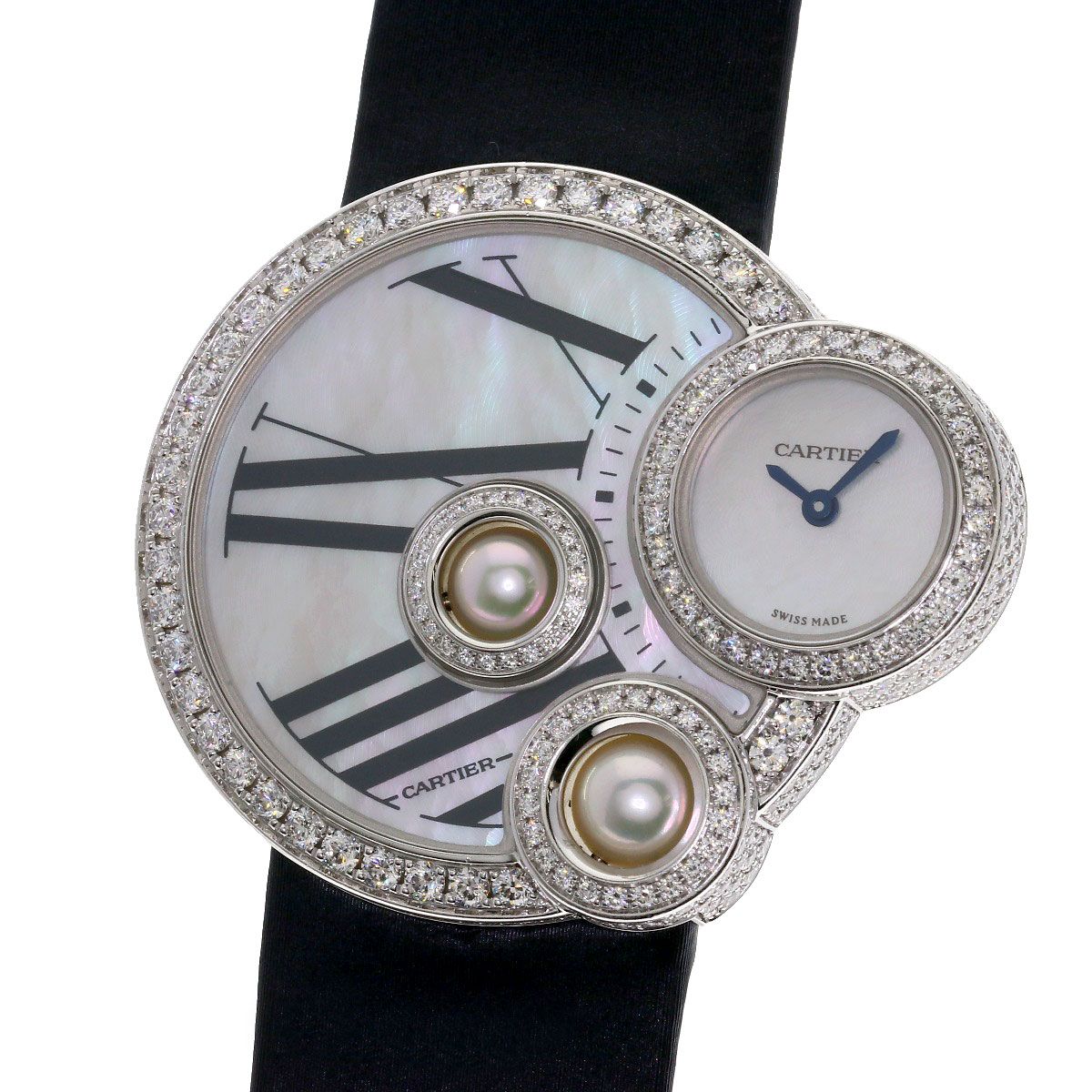 Cartier Lou Watch 18k White Gold Leather Diamond