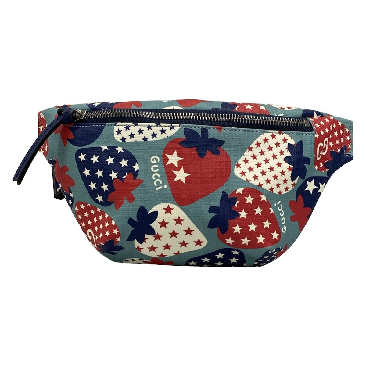 Gucci Waist Pouch Children's Belt Bag Light Blue Red Multi Strawberry Collection