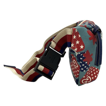 Gucci Waist Pouch Children's Belt Bag Light Blue Red Multi Strawberry Collection
