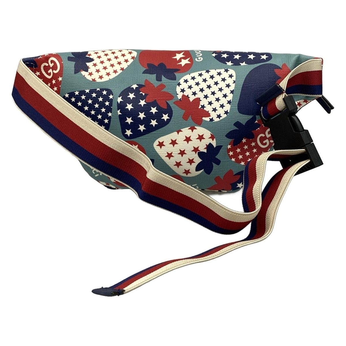 Gucci Waist Pouch Children's Belt Bag Light Blue Red Multi Strawberry Collection
