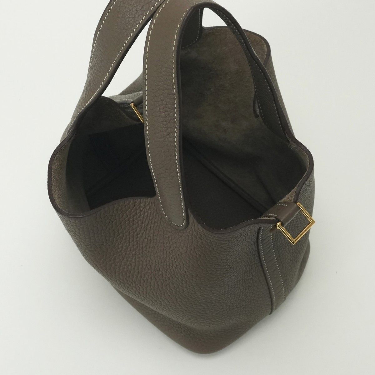 Hermes Picotin Lock PM 18 Tote Taurillon Clemence Etoupe Gray Gold Handbag