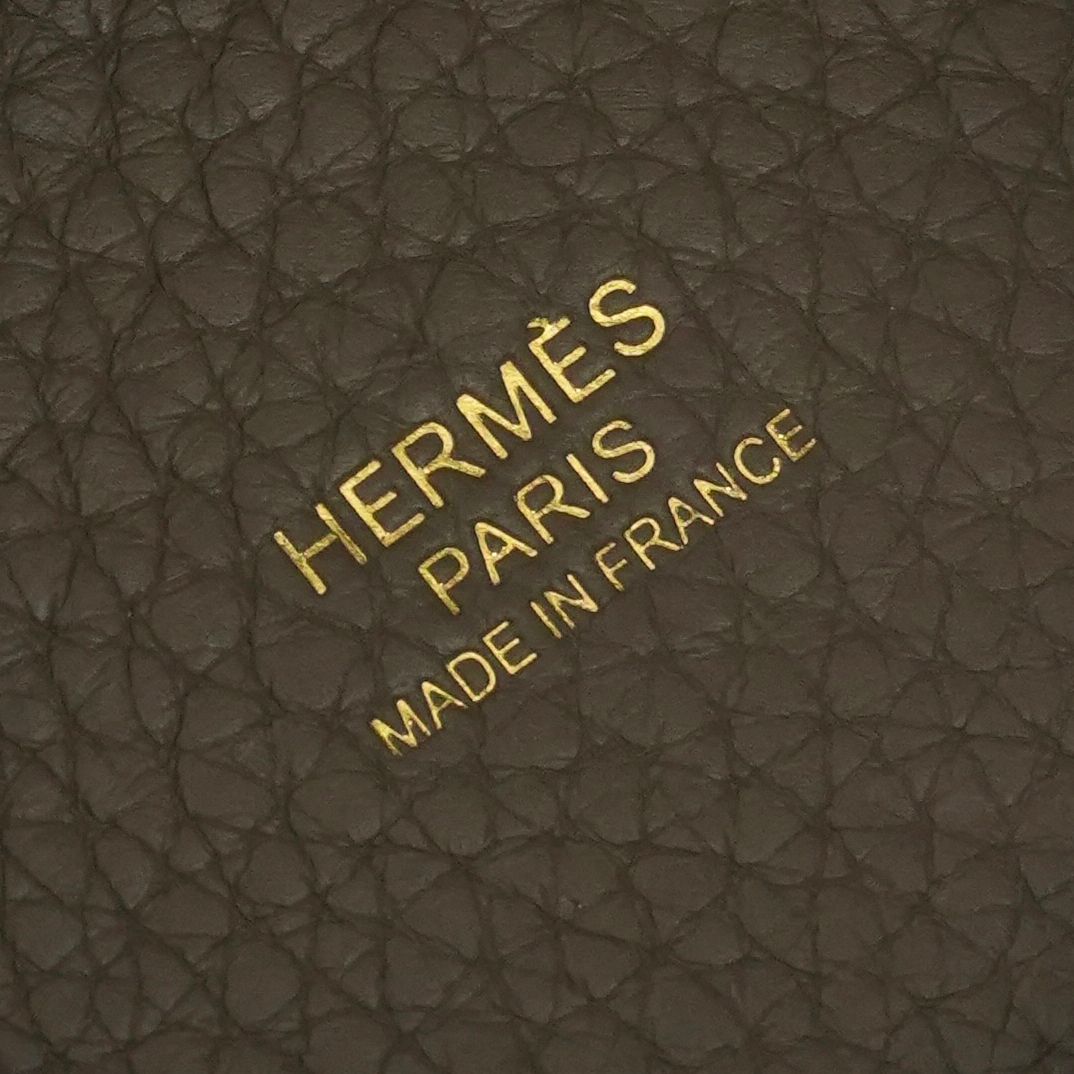 Hermes Picotin Lock PM 18 Tote Taurillon Clemence Etoupe Gray Gold Handbag