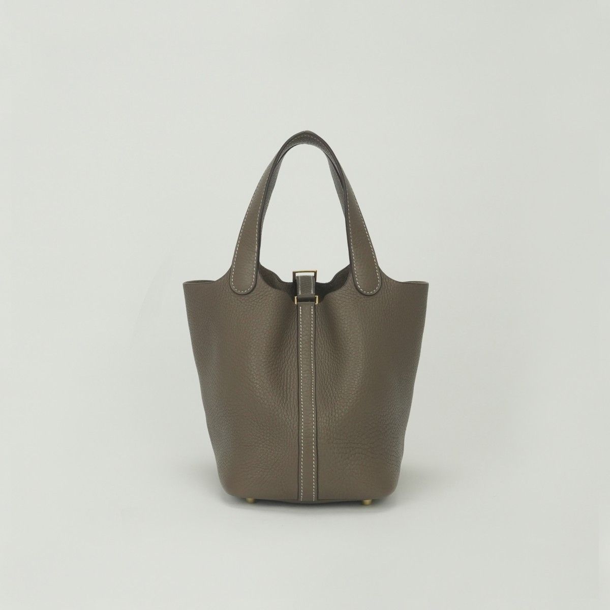 Hermes Picotin Lock PM 18 Tote Taurillon Clemence Etoupe Gray Gold Handbag