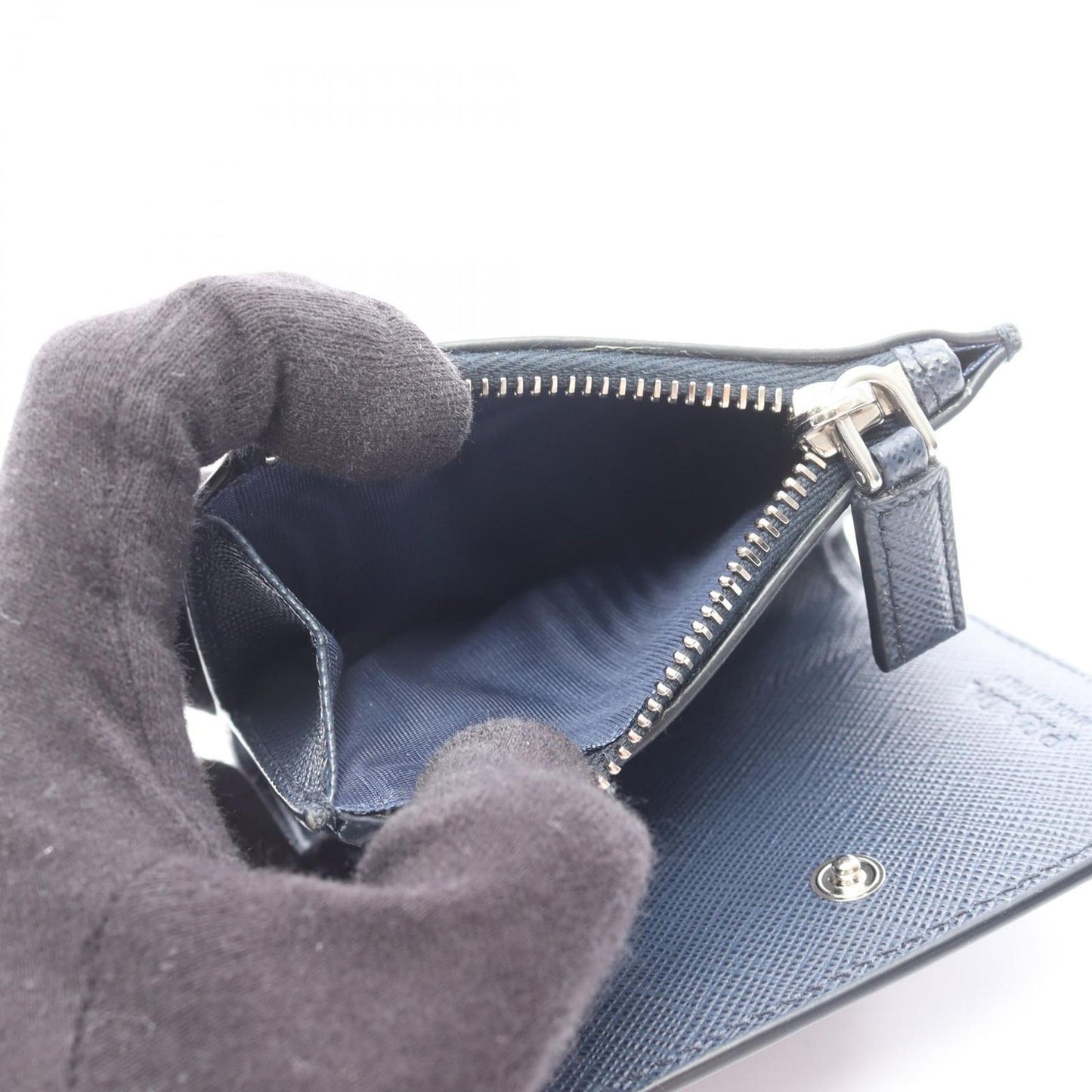 Prada Bifold Wallet Saffiano Navy Leather Triangle Logo