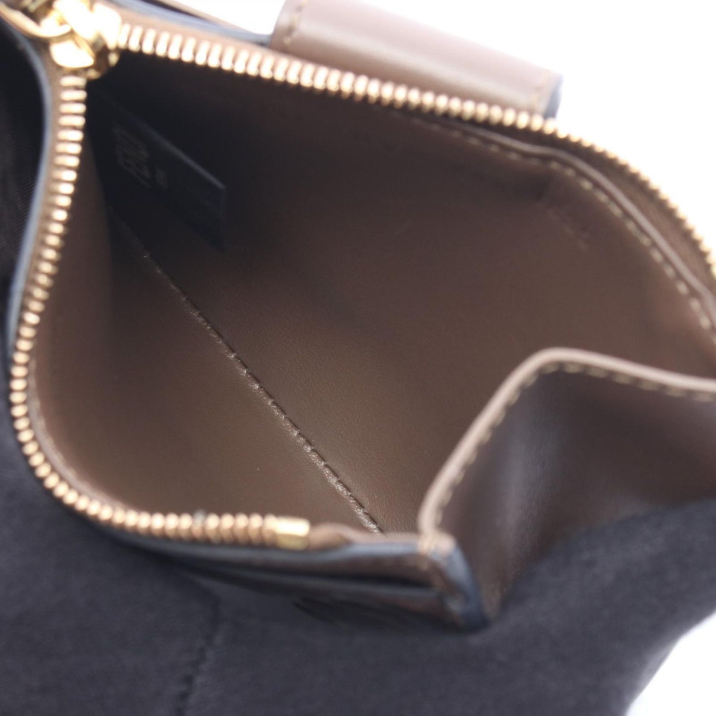 Fendi Coin Case FF Diamond Card Brown Leather FF Zip