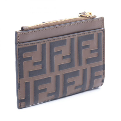 Fendi Coin Case FF Diamond Card Brown Leather FF Zip
