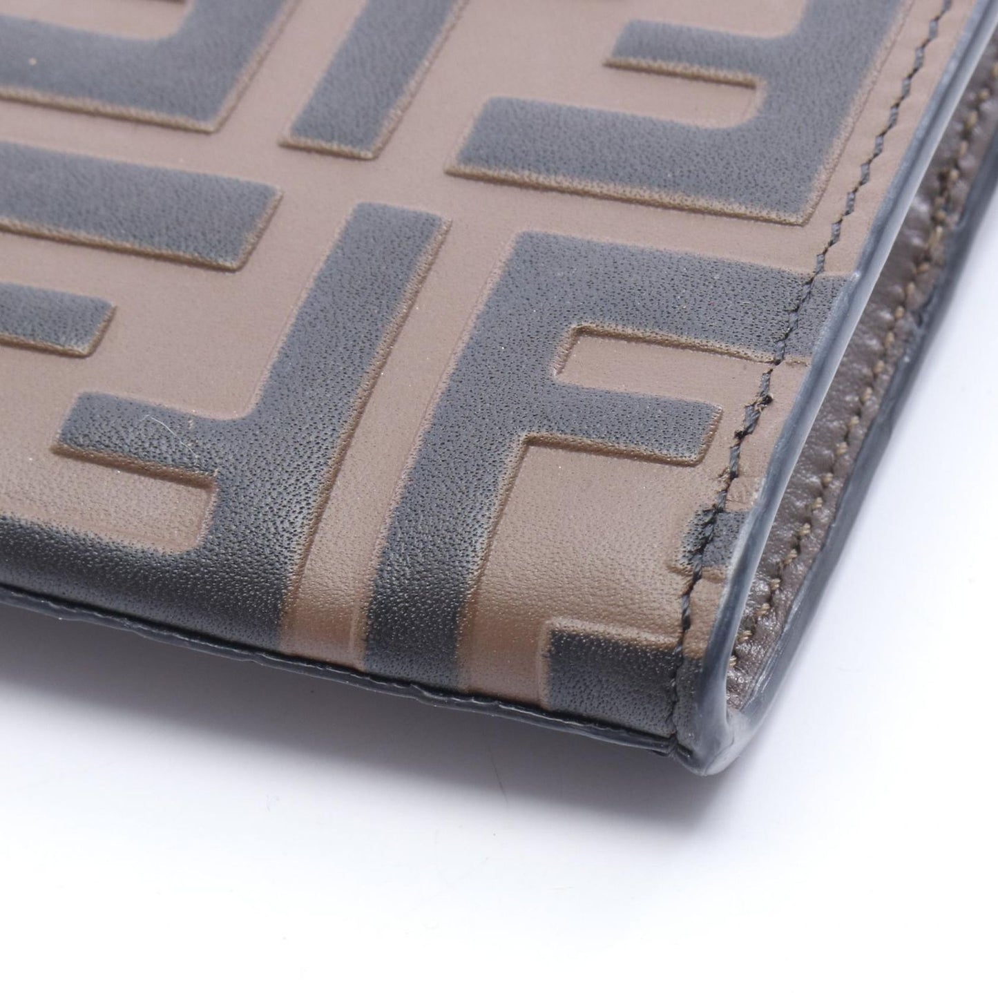 Fendi Coin Case FF Diamond Card Brown Leather FF Zip