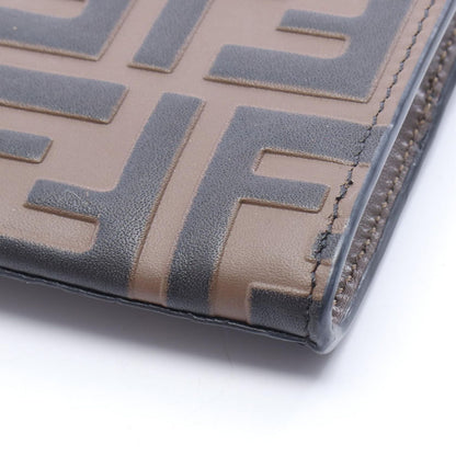 Fendi Coin Case FF Diamond Card Brown Leather FF Zip