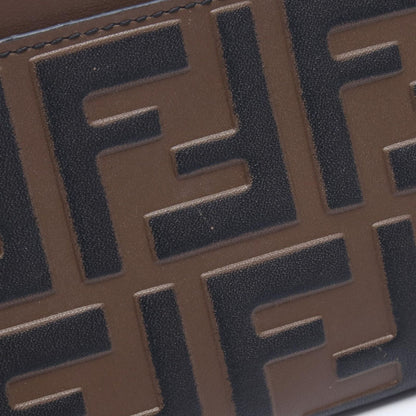 Fendi Coin Case FF Diamond Card Brown Leather FF Zip