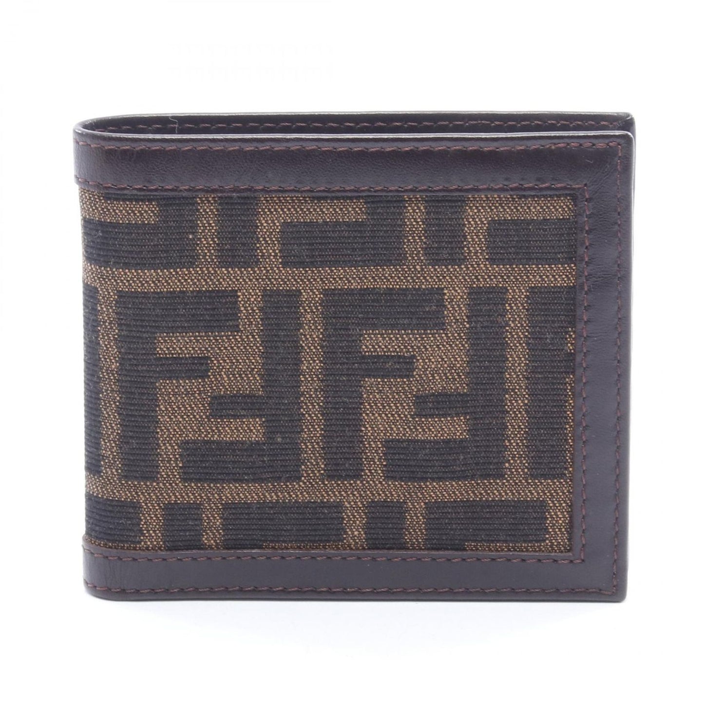 Fendi Bifold Wallet Zucca Dark Brown Canvas Leather Billfold