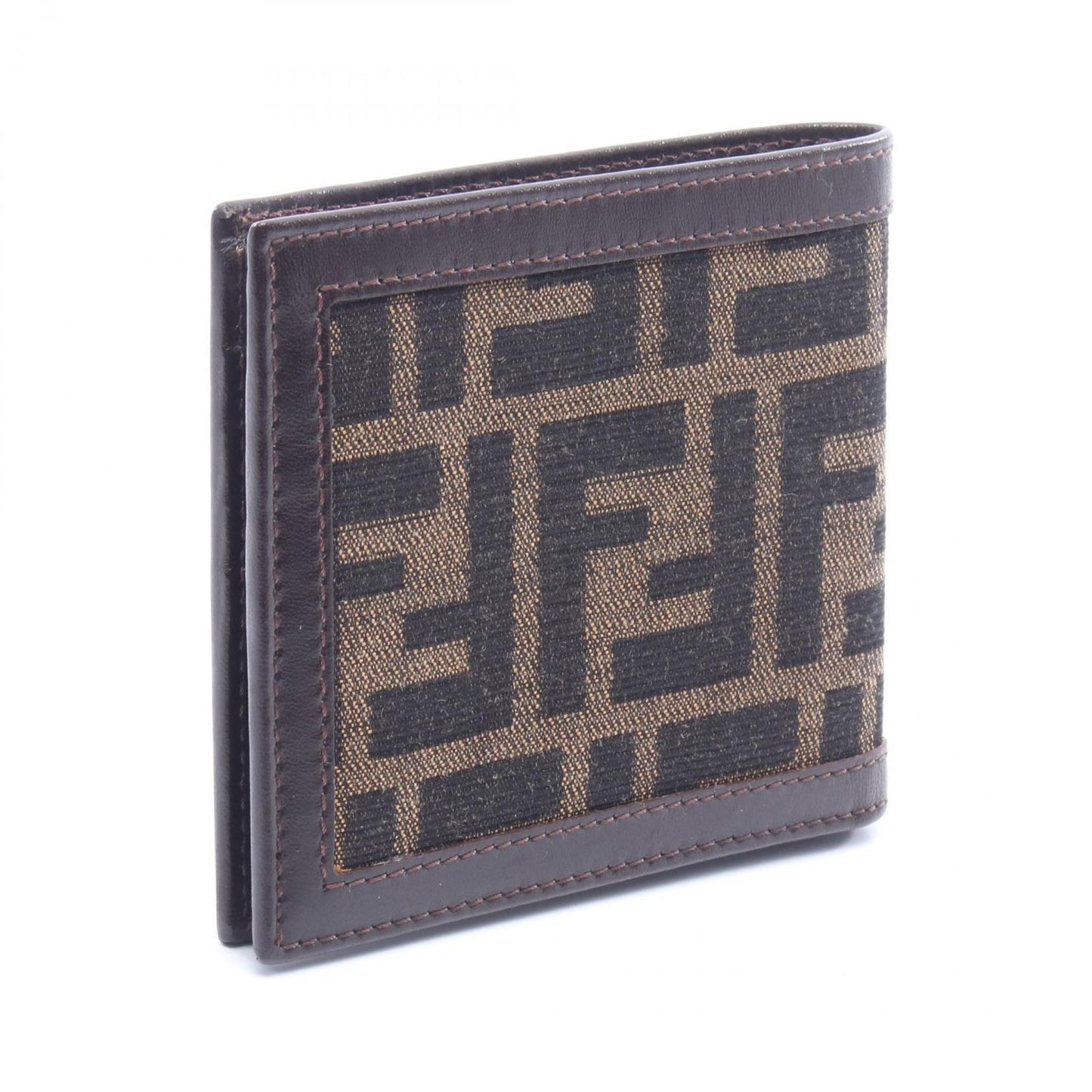 Fendi Bifold Wallet Zucca Dark Brown Canvas Leather Billfold