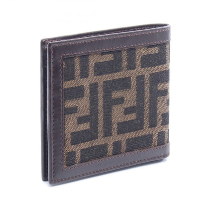 Fendi Bifold Wallet Zucca Dark Brown Canvas Leather Billfold