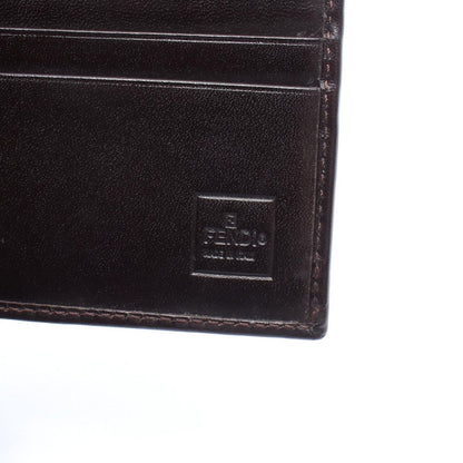 Fendi Bifold Wallet Zucca Dark Brown Canvas Leather Billfold