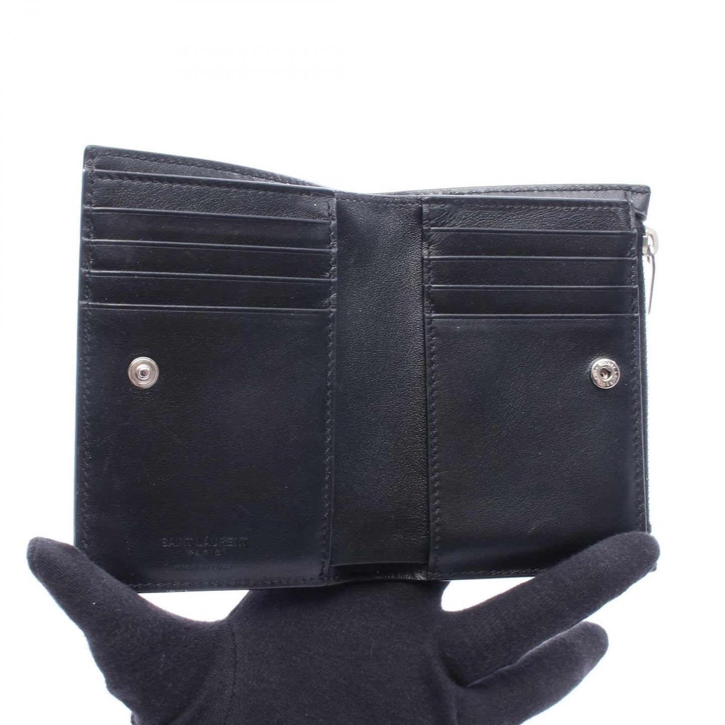 Saint Laurent Paris Bifold Wallet Studded Black Leather