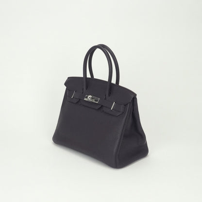 Hermes Birkin 30 Bag Togo Raisin Purple Silver Handbag