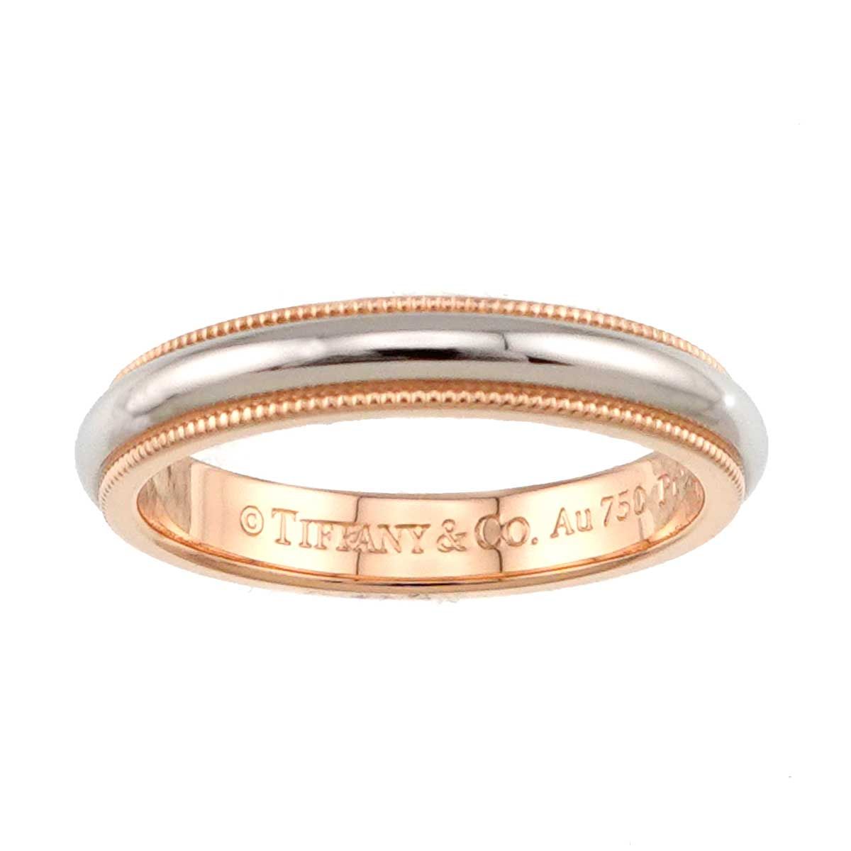Tiffany & Co Milgrain Band Ring Pt Platinum 18k PG 750 Together