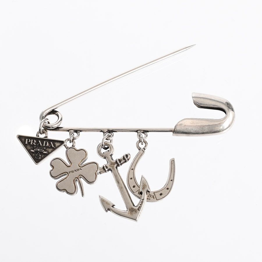 Prada Brooch Metal Silver