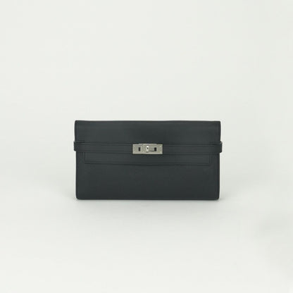 Hermes Kelly Wallet Epsom Noir Black Silver Veau