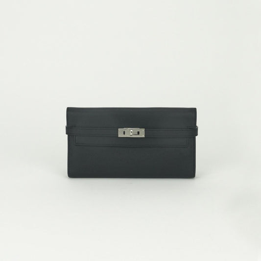 Hermes Kelly Wallet Epsom Noir Black Silver Veau