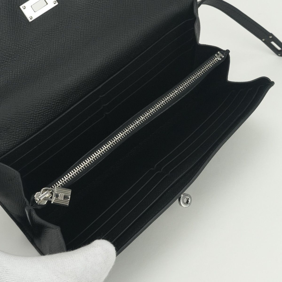 Hermes Kelly Wallet Epsom Noir Black Silver Veau