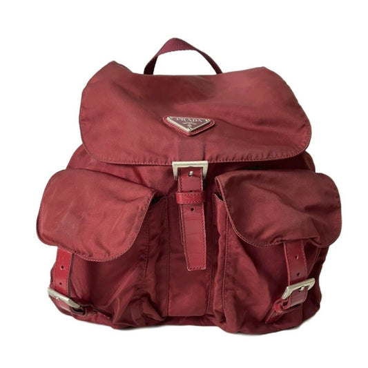 Prada Backpack Sac Nylon Triangle Plate Red