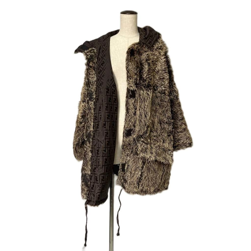 Fendi Mohair Blend Coat Vintage Lining Zucca 40 Beige