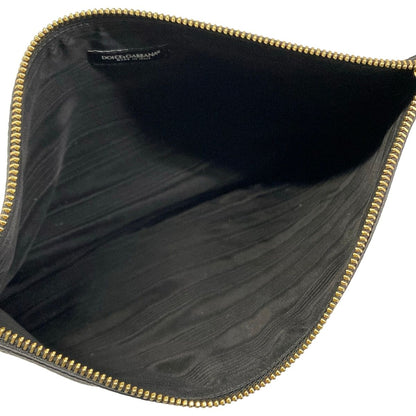 Dolce & Gabbana Clutch Black Gold Beads Bijou Studs Chien Delia Leather