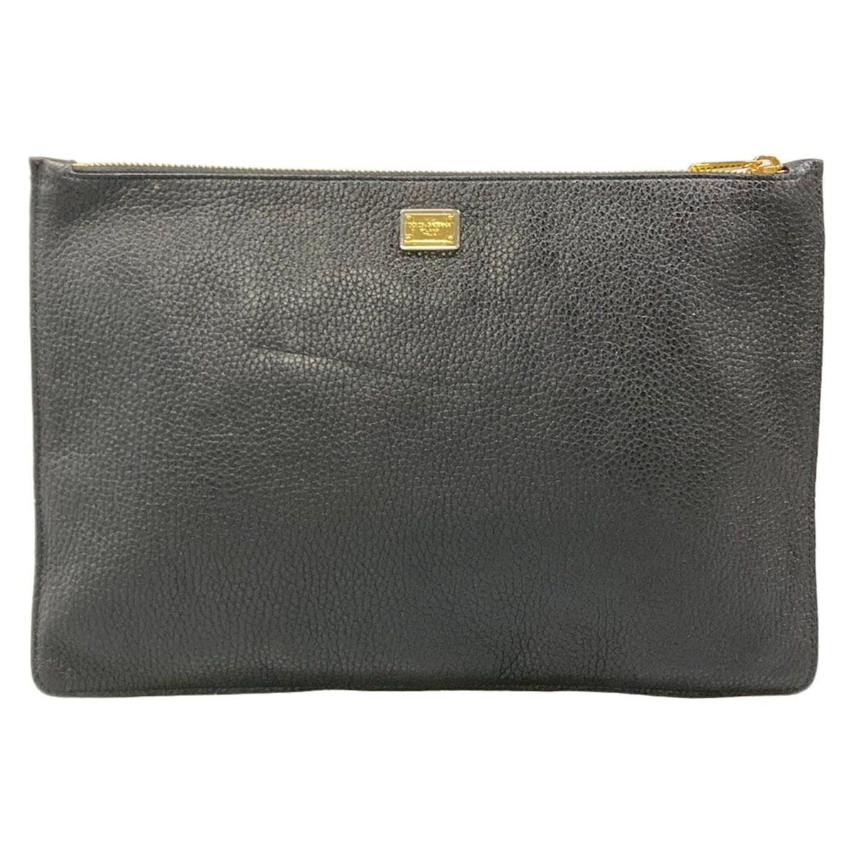 Dolce & Gabbana Clutch Black Gold Beads Bijou Studs Chien Delia Leather
