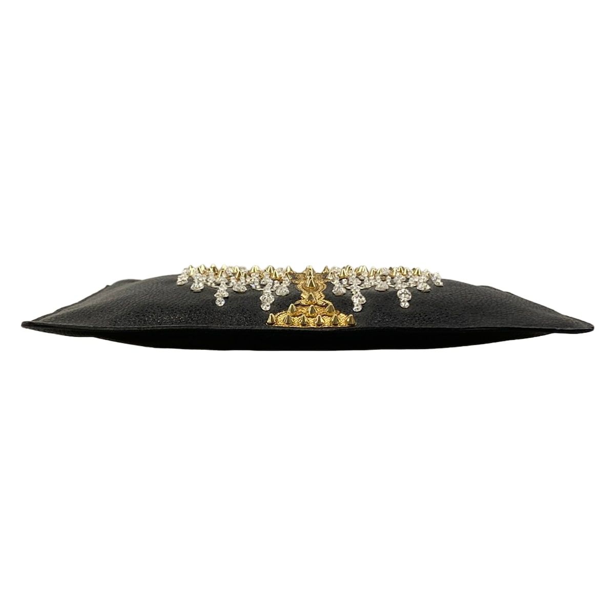 Dolce & Gabbana Clutch Black Gold Beads Bijou Studs Chien Delia Leather